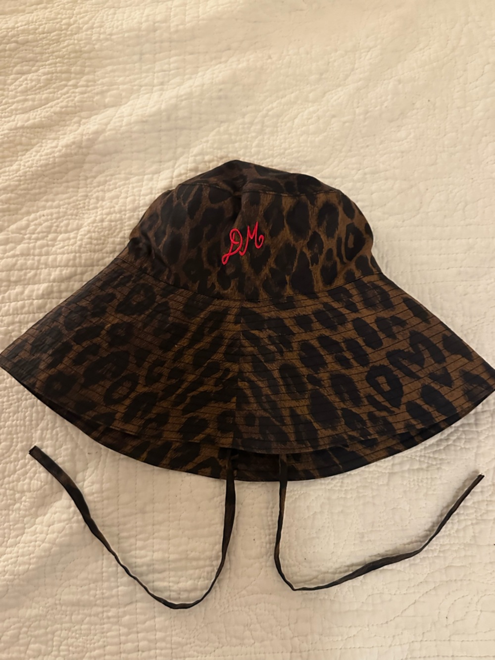 Damson Madder Leopard Print Wide Brim Bucket Hat with Red Monogram